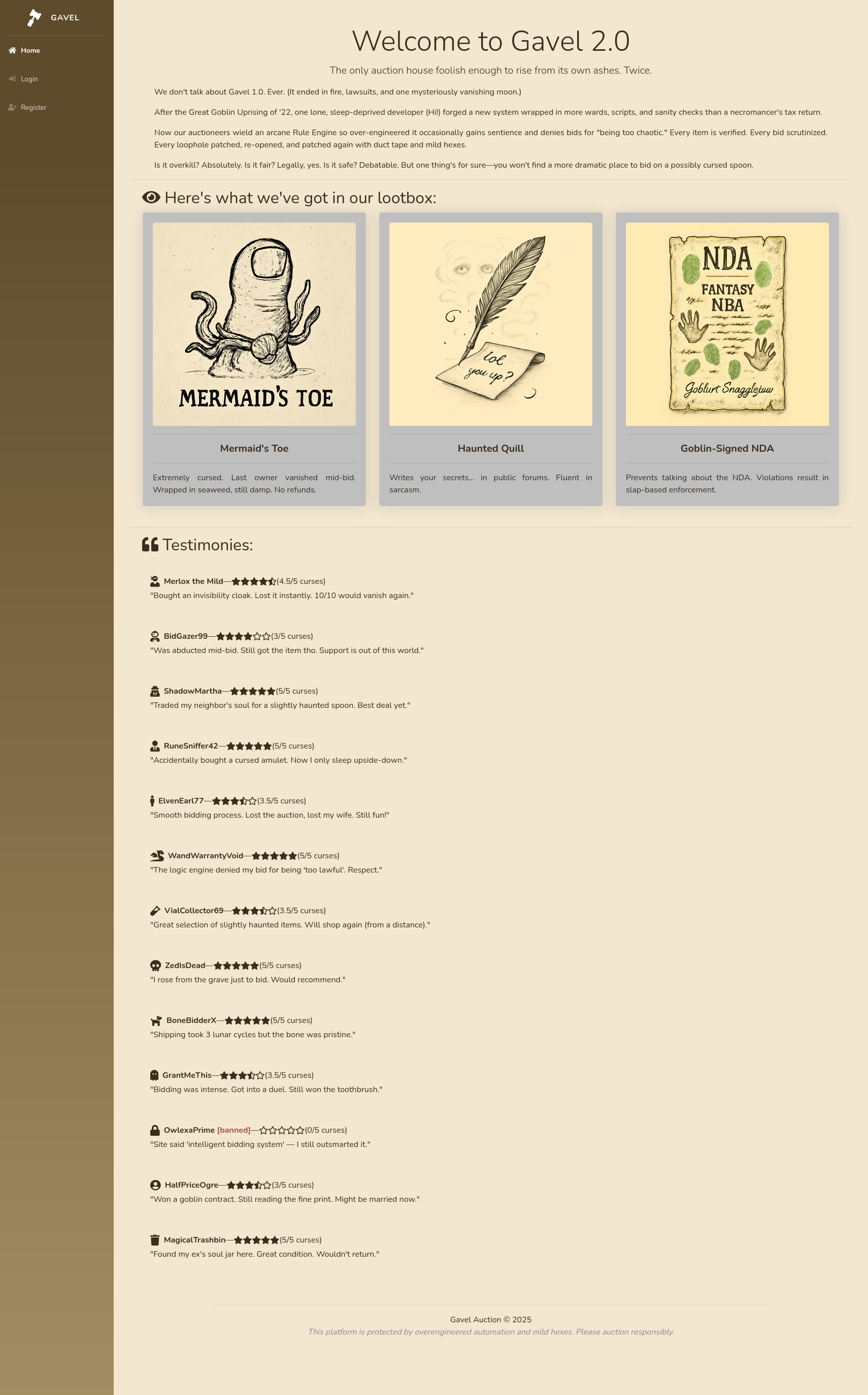 Gavel auction platform homepage